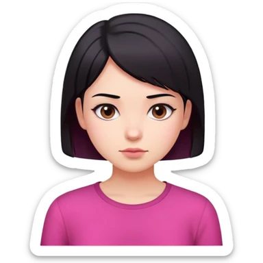 girl with black short straight hair, with a nonchalant face wearing a dark pink shirt sticker