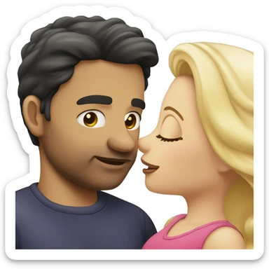 Dark hair man kissing a blond hair woman sticker
