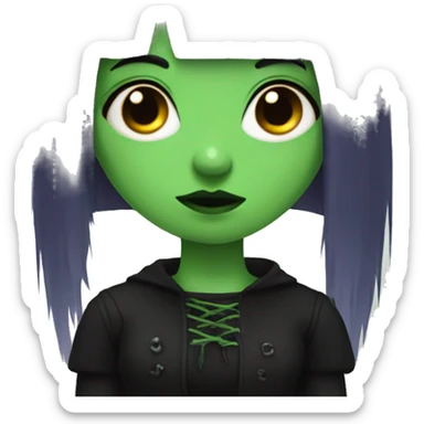 goth girl with bangs, half is green hair sticker