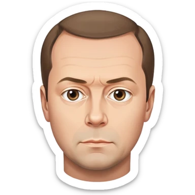Dmitry Medvedev, round face, smooth finish, lifelike facial features, serious expression, bright background sticker