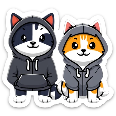 Dog and cat in the hood sticker