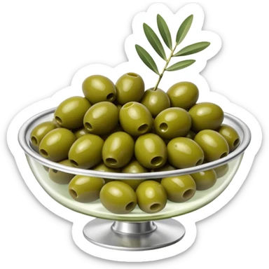 Silver cocktail dish filled with green olives  sticker