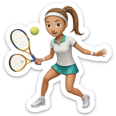 a woman with a ponytail playing tennis, dynamic pose, clear tennis racket, energetic expression sticker