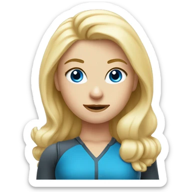 blonde girl with blue eyes like a super hero with building  Sales department sticker