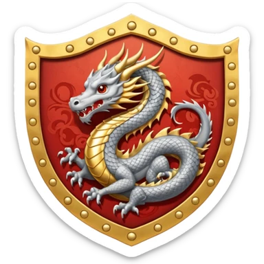 make a grey shield with a gold draging circling a japanese symbol colores sticker