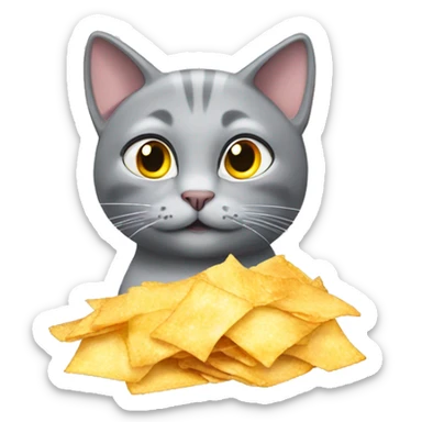grey cat with pack of chitos chips sticker