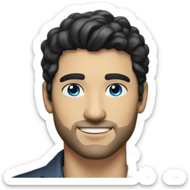 man, blue eyes, 30 year old, caucasian, black hair, blazer, t-shirt, good looking sticker