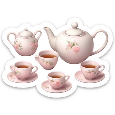 Pastel pink and white tea set sticker