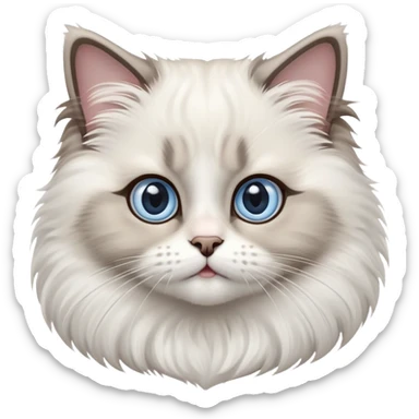 cinematic-adorable-big-eyed-fluffy-ragdoll-cat-portrait-emoji,-head-tilted-playfully-with-a-sweet-expression,-fluffy-white and grey-fur,-simplified-yet-irresistibly-cute-features-with-large,-expression, Large blue eyes sticker