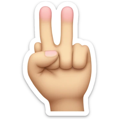 A hand holding up the index and middle finger together as well as the pinky sticker