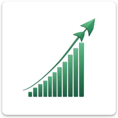 growth chart with one dark green line and a small arrow pointing up, minimalist, white background, iOS emoji style, no smileys sticker