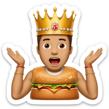man with a burger king crown sitting down yelling sticker