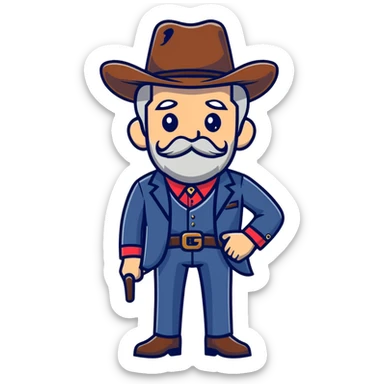 Dutch van der Linde from Red Dead Redemption 2, older man with mustache and beard, cowboy hat, suit, western gang leader sticker