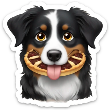Small black australian shepherd dog eating pie  sticker