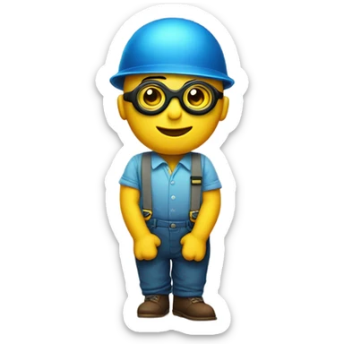 small yellow guy in blue suspenders with goggles in sticker