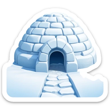 A traditional snow igloo on a vast snowy plain under a clear blue sky. Soft sunlight casts gentle shadows across the snow. The igloo has a small entrance tunnel and compacted snow blocks forming its dome. Realistic Arctic environment, crisp atmosphere, calm winter feeling. sticker