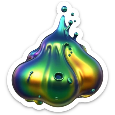 3D render of Oil Slick, toxic waste aesthetic, bubbling liquid, caution metal, industrial warning texture. sticker
