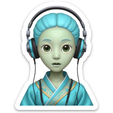 alien, korean ancient dress with headphone, cyan sticker