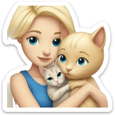 Blonde hair blue eyed girl snuggling beige cat  sticker
