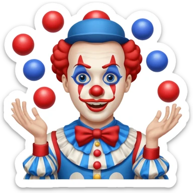 circus juggler clown juggling balls blue and white and red sticker