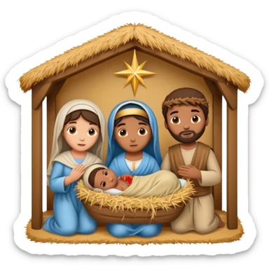 nativity scene in a manger with humans with Mediterranean skin color sticker