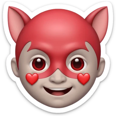 Bat, as a memoji, with hearts around his face, with a little smile sticker