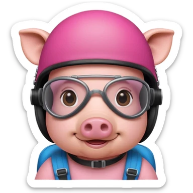 Pig head with skydiving goggles and skydiving hat sticker