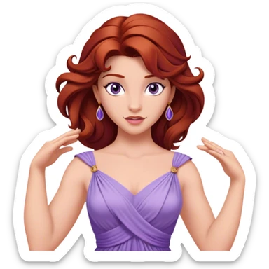 In Disney’s Hercules (1997), Megara is a witty and independent woman with auburn hair, purple eyes, and a lavender Grecian-style dre sticker