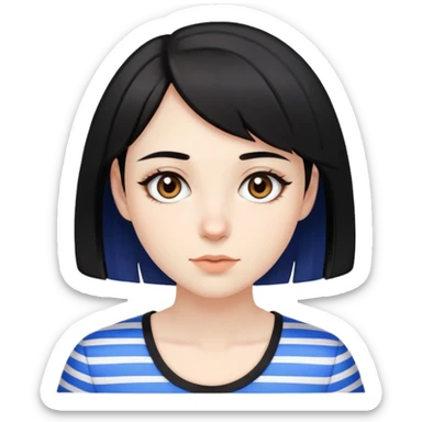 Pale girl with brown eyes, short black hair with two blue stripes sticker