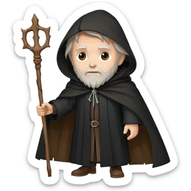 A wandering philosopher in a long black cloak with a staff sticker