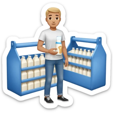man full body buying a milk sticker