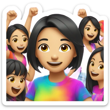 Rave Asian girl black hair with entourage in back at electric daisy carnival sticker