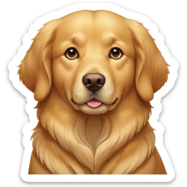 Cinematic Noble Golden Retriever Portrait Emoji, Poised and regal, with a strong, athletic build and a lustrous, well-groomed golden coat, deep-set soulful brown eyes, Simplified yet sharp and sophisticated features, highly detailed, glowing with a soft, dignified glow, high shine, intelligent and friendly, stylized with an air of warmth, focused and attentive, soft glowing outline, capturing the essence of a watchful and confident companion, so majestic it feels as though it could bound out of the screen with effortless authority! sticker