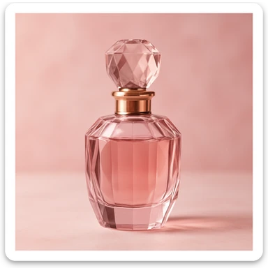aesthetic pink perfume bottle, faceted elegant glass, subtle reflections, feminine vibe sticker