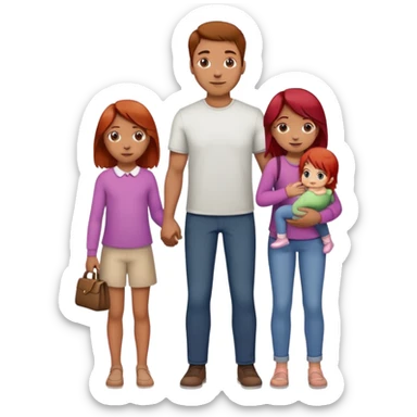 A man with brown hair holding a child, a daughter, and a girl with red hair by the hand sticker