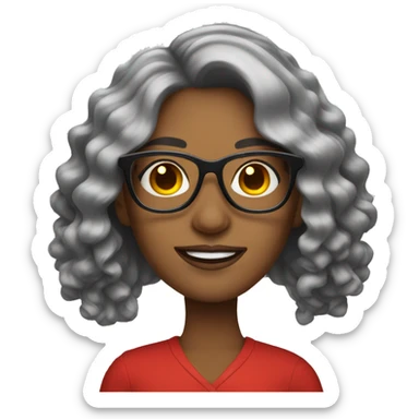 woman wih wavy long hair hair wearing red glasses sticker