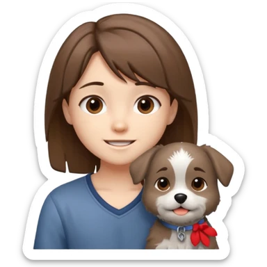 chibi teen with brown hair and her grey dog whos scruffy sticker