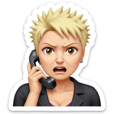 Short Blonde spikey mature woman on the phone angry sticker