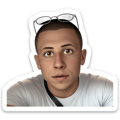 male in white shirt glasses sticker