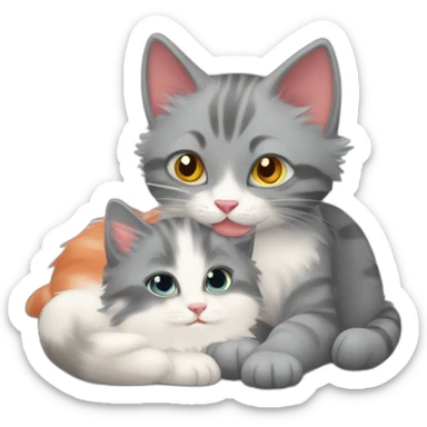 'striped grey cat' playing with 'little floofy red kitten' sticker