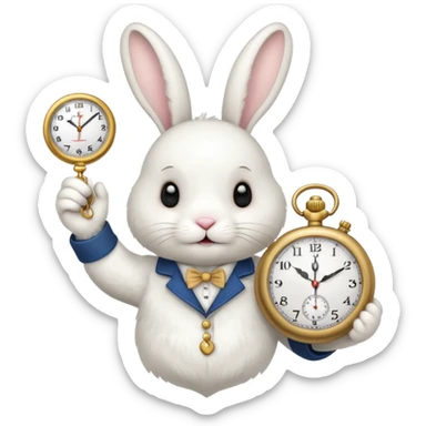 white bunny with a clock on his hand signaling the clock sticker