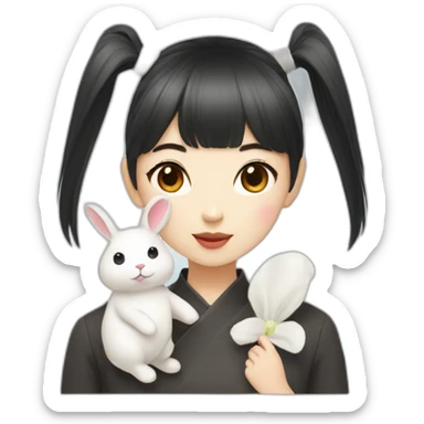 a korean girl with bangs with white rabbit sticker