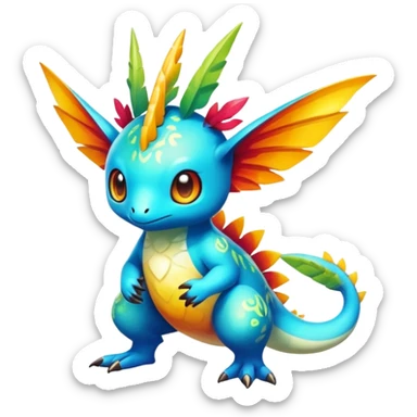 Exotic tropical shiny rare epic cute Fakémon-creature, full body, with random markings sticker