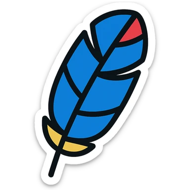 stylized vibrant illustration of blue magpie feather, representing Taiwan, no cliche sticker
