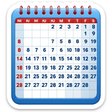 tabla calendario con fondo azúl y rojo sticker
