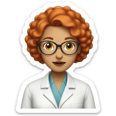 woman with red hair and cat eye glasses in a lab coa sticker