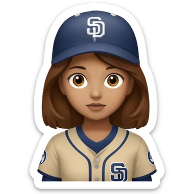 light brown girl with brown hair and brown eyes in a san diego padres baseball uniform  sticker