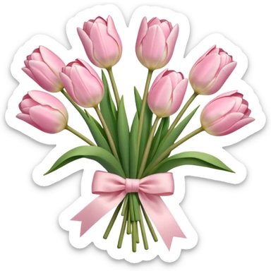 very pale pink tulips bouquet with light pink bow sticker
