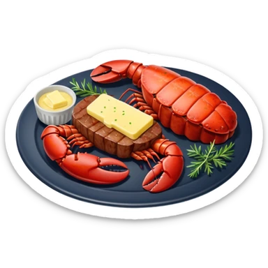 Steak and lobster on plate dinner sticker