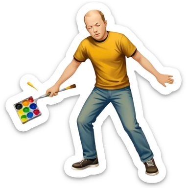 Jackson pollock flicking paint on the floor sticker